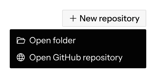 The Add repository menu with Open folder and Open GitHub repository