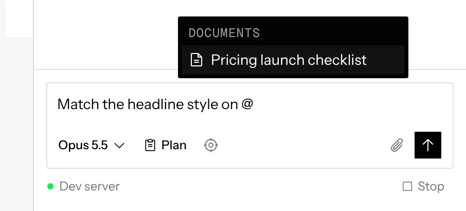 The @ menu listing documents