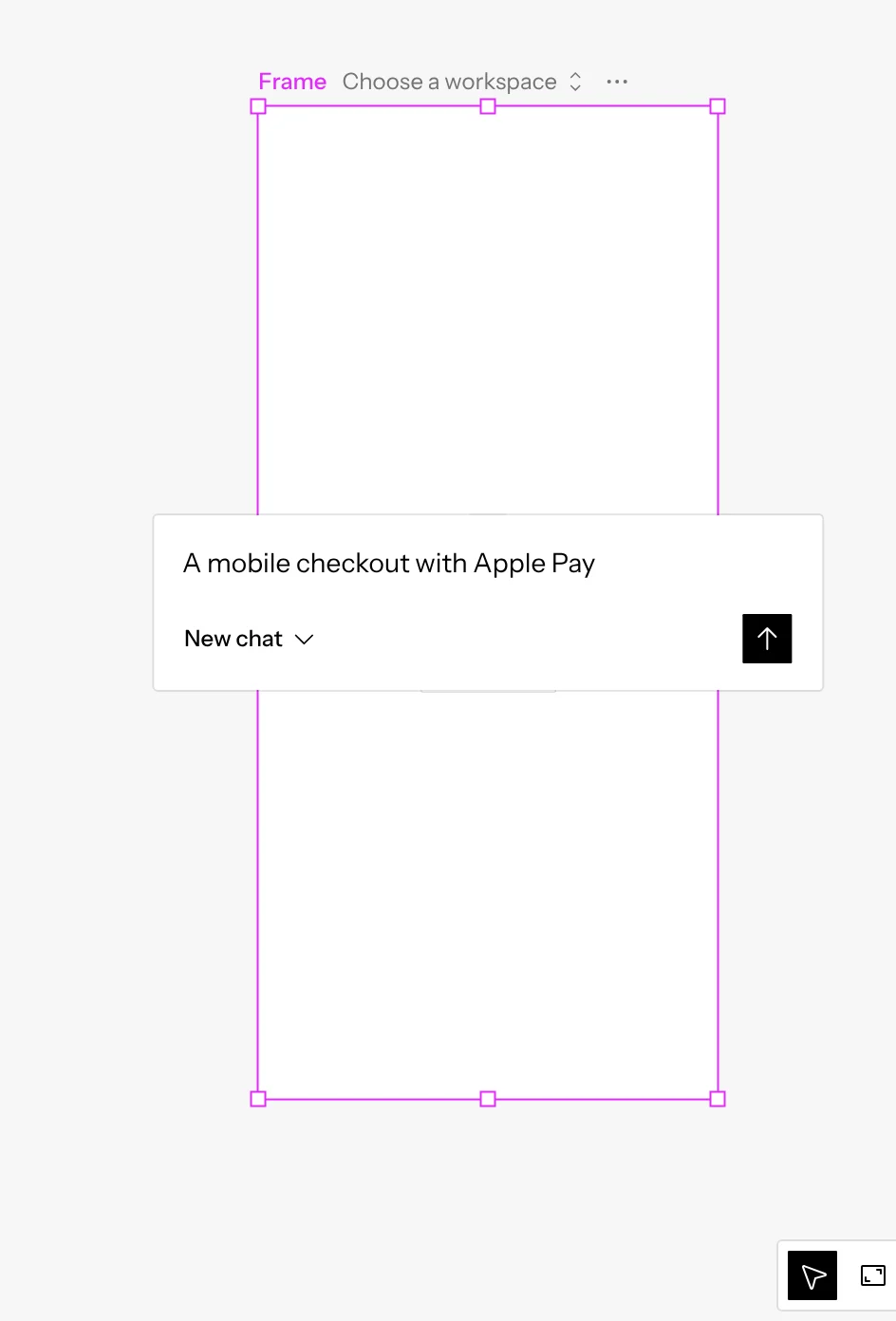 A frame just drawn, asking what it should show, with the New chat chip beside the Send button