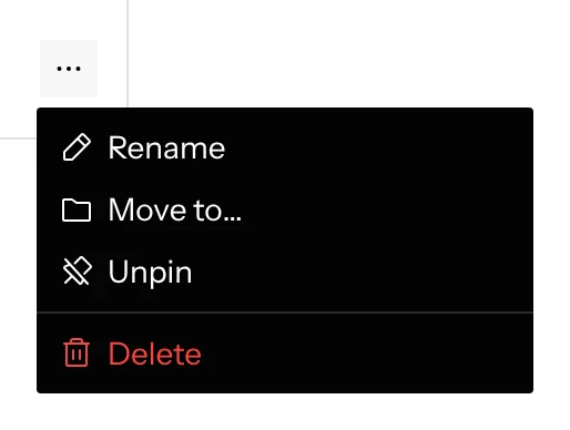 The canvas menu: Rename, Move to…, Pin to sidebar, Delete
