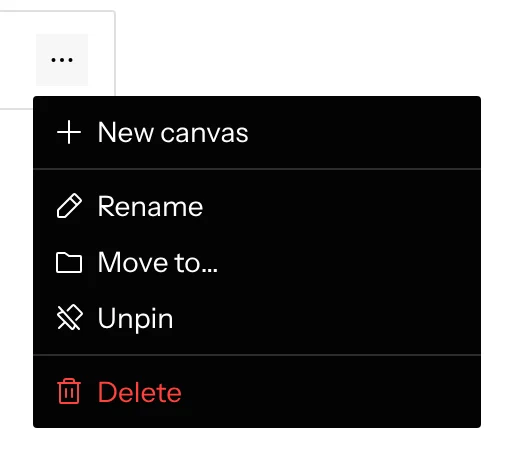 The folder menu: Rename, Move to…, Unpin, Delete