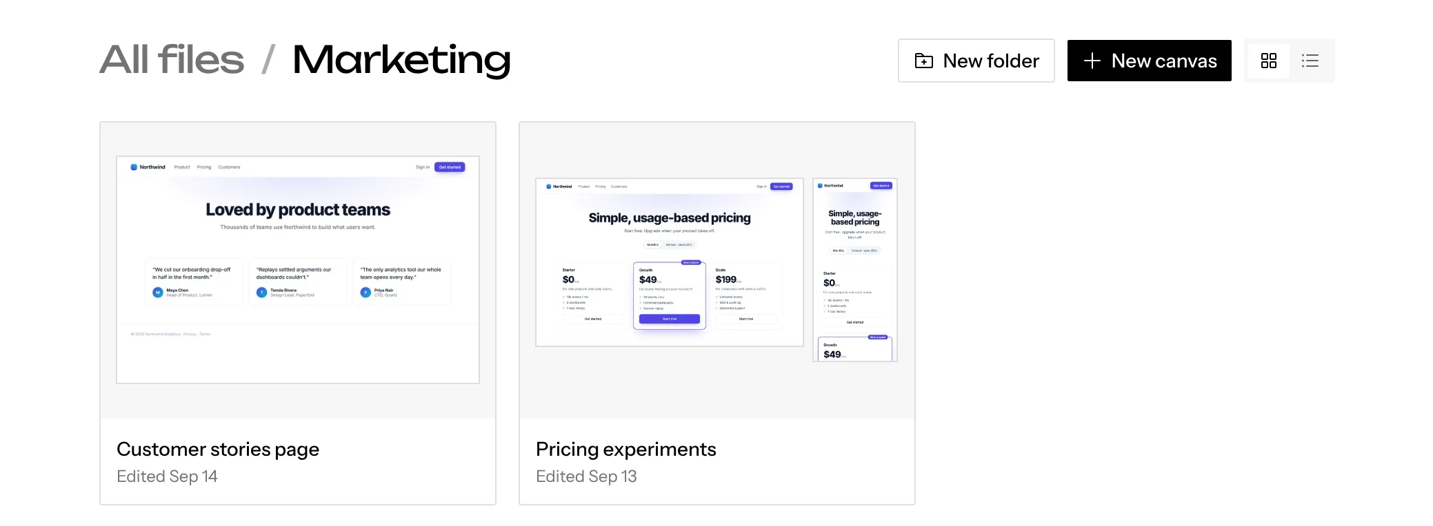 Inside the Marketing folder, with the All files / Marketing breadcrumb