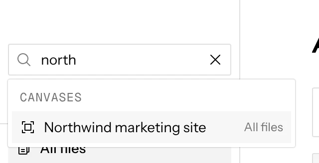 Search results under the sidebar’s search field, each naming the folder it lives in
