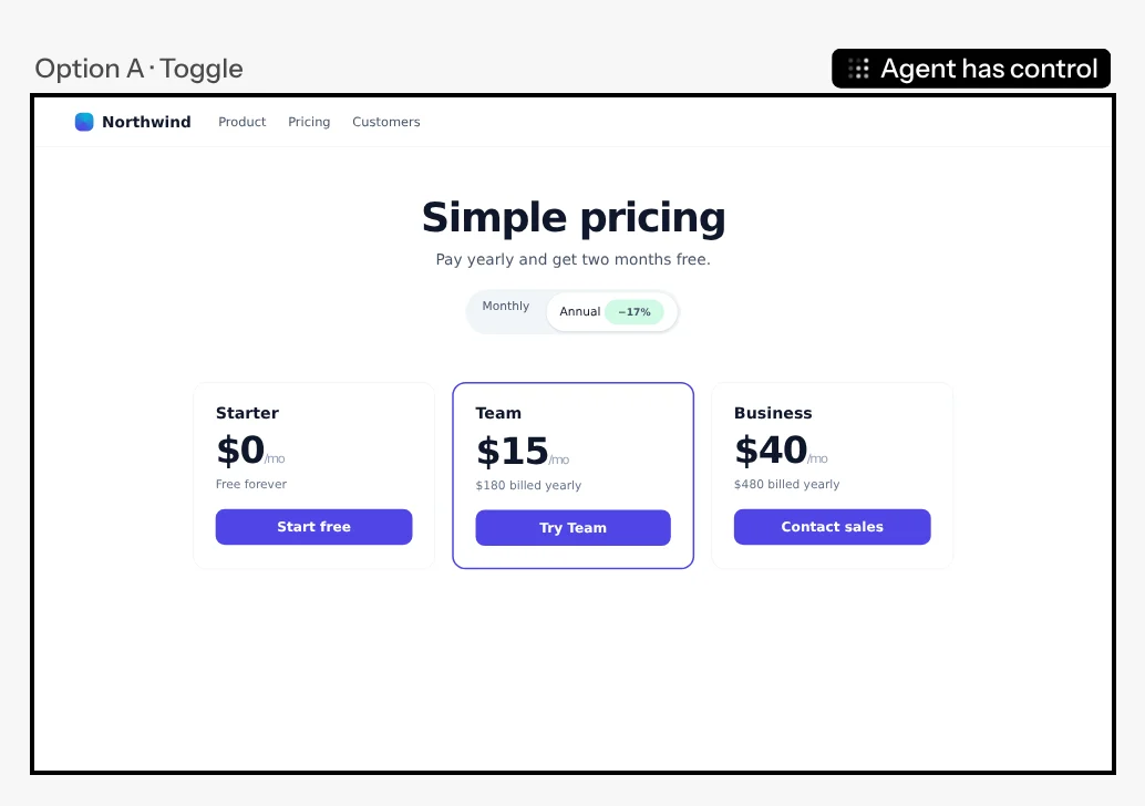 A mockup with the Agent has control tag on its title line and a dark ring around it