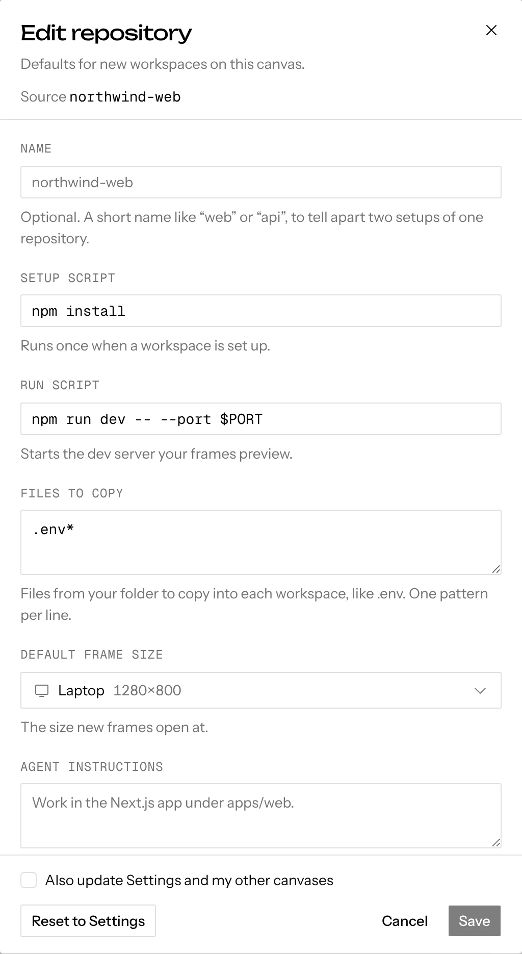 The Edit repository dialog
