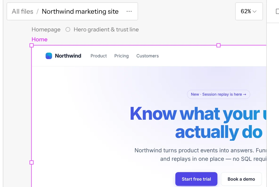 The route selected for editing in the address bar, with /, /customers and /pricing listed under it